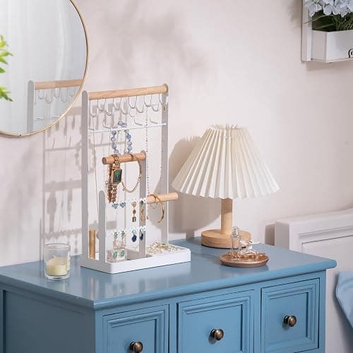 ProCase Jewelry Organizer Jewelry Stand Jewelry Holder Organizer, 4-Tier Necklace Organizer with Ring Tray, Large Aesthetic Jewelry Tower Storage Rack Tree for Bracelets Earrings Rings -Large, White thumbnail 7