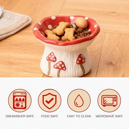 Cat Slow Feeder Bowl, Ceramic Slow Feeder Cat Bowls, Cute Mushroom Elevated Cats Bowl, Anti-Fatigue & Anti-Vomiting thumbnail 4