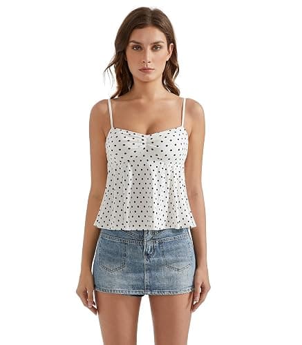 OMKAGI Cute Peplum Camisole Tops for Women Built in Bra Sleeveless Going Out Tank Top thumbnail 4