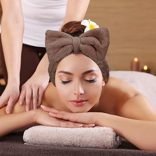 3 Pieces Wash Face Headband Makeup Spa Headband Towel Terry Hair Bands Microfiber Bowtie Headbands Shower Facial Adjustable Headband for Women (Pink, Blue, White) thumbnail 6