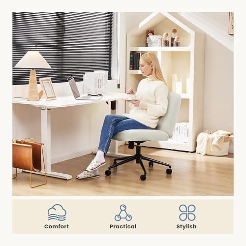 DUMOS Criss Cross Chair with Wheels, Legged Office Armless Wide Desk Seat Dual-Purpose Base, Adjustable Swivel Fabric Task Vanity Home Office Desk Seating thumbnail 7