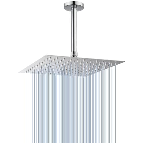 Voolan Rain Shower Head with Arm and Flange, High Flow Ceiling Rainfall Showerhead Made of All Metal Stainless Steel, Waterfall Full Body Coverage (10 Inch, Chrome) - Image 1