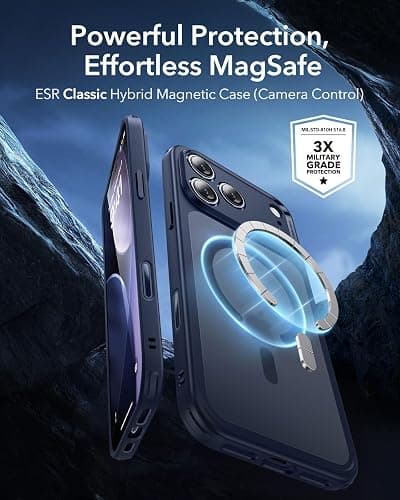 ESR for iPhone 17 Pro Max Case, Camera Control, Compatible with MagSafe, Shockproof Military-Grade Protection, Magnetic Phone Case for iPhone 17 Pro Max, Classic Hybrid Case, Frosted Blue thumbnail 2