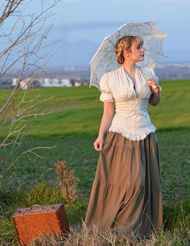 Scarlet Darkness Womens Work Tops Elegant Renaissance Pirate Shirt Short Sleeve Victorian Peasant Blouses thumbnail 3