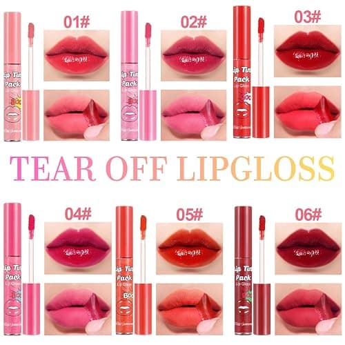 6 Colors Lip Stain Peel Off Set - Long Lasting Waterproof Transferproof Lip Tint Peel Off - Nude Pink Red Lip Stain Peel Off - Liquid Lipstick Makeup for Women Gift thumbnail 5