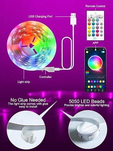 GIPOYENT TV LED Backlight,Sync to Music LED Strip Lights for 32-50 inch TV, LED TV Lights with Bluetooth Function,Led Lights for Bedroom RGB Colors Changing for Home Theater Non-Waterproof (6.56ft) thumbnail 6