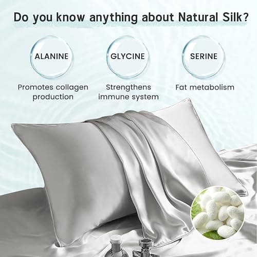 iCooBreeze Silk Pillowcases 100% Mulberry Silk Double Sided, Real Silk Pillow Case for Hair and Skin, Pillow Cover with Hidden Zipper (Standard(20"x26") 1 Pack, Silver Grey) thumbnail 4