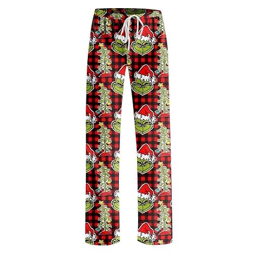 NAMTYQX Christmas Pajama Pants for Women Green Holiday Elastic Waist Wide Leg Lounge Ladies Gr Fluffy Pants Loose Pj Bottoms thumbnail 3
