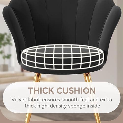 Aivermeil Velvet Accent Chair with Gold Metal Legs •Vanity Chair for Makeup Room •Upholstered Guest Chair for Living Room •Side for Bedroom •Black thumbnail 6