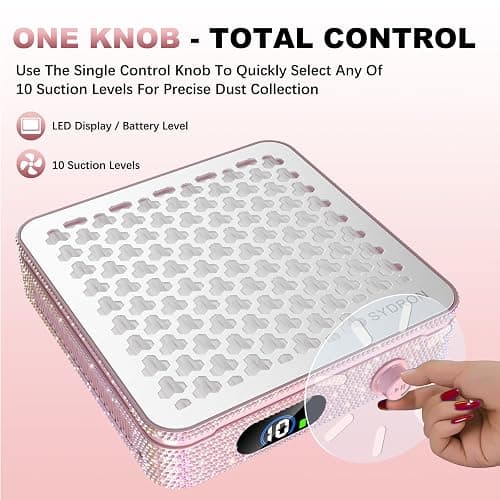 Nail Dust Collector | 1000PA Nail Dust Collector Rechargeable | 10 Speed Levels | Low Noise & Strong Suction | Reusable Filter, 10 Pads + Nail Dust Brush| for Acrylic Nails, Salon & Home -Pink Diamond thumbnail 6
