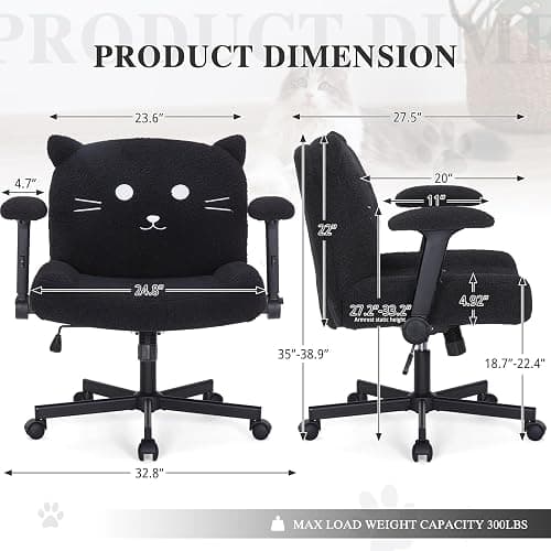 Sunchen Criss Cross Chair with Wheels and Arms, Cross Legged Office Chair with Wide Seat, Adjustable Cute Comfy Desk Chairs for Home Office, Bedroom, Vanity, Black thumbnail 2