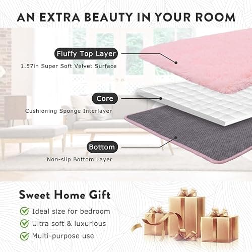 Fluffy Pink Rug for Bedroom Girls, 5x7 Soft Fuzzy Plush Shag Area Rug for Living Room, Cute Comfy Throw Rug for Kids, Non-Slip Indoor Shaggy Floor Carpet for Nursery Teen Dorms Home Decor Aesthetic thumbnail 7