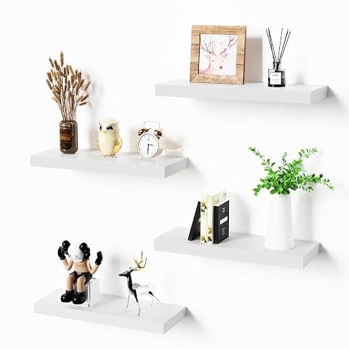 Bellsal Floating Shelves for Wall, White Engineered Wood Wall Shelf Set of 4, 16" Wall Mounted Floating Shelf for Kitchen, Living Room, Bedroom, Bathroom Storage, Book Shelf for Walls Home Decor thumbnail 8