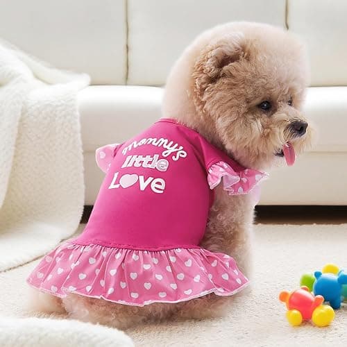 XPUDAC 4 Pieces Pet Dog Dress Dog Clothes Girl Puppy Shirt Yorkie Clothes Cute Doggie Dress Pet Apparel for Small Dogs and Cats (Pink Angel, Small(4.5-8lbs)) thumbnail 2