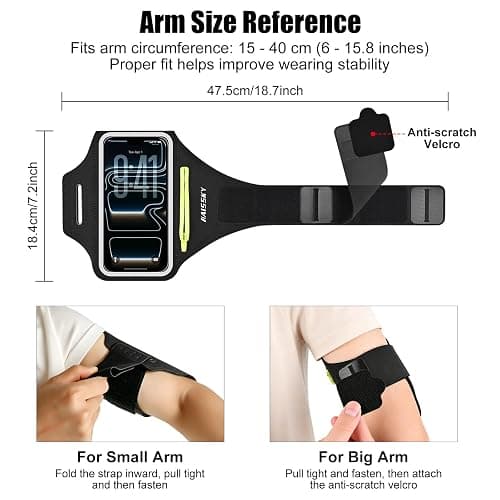HAISSKY Brassard Sport avec Poche Écouteur pour Smartphones jusqu'à 6,9" | Porte Téléphone Running pour iPhone 17 Pro Max 16 Pro 15 14 13 Plus, Brassard Telephone pour Jogging Cyclisme Randonnée thumbnail 2