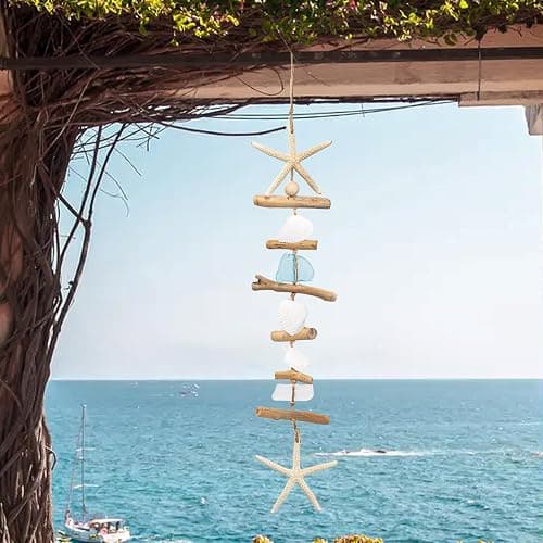 JQAQJU Wooden Driftwood Wall Decor, Starfish Bathroom Decor with Sea Shells, Driftwood Beach Room Decor for Home Indoor Outdoor, Coastal Wall Art for Living Room, Bedroom and Dining Room Blue thumbnail 9