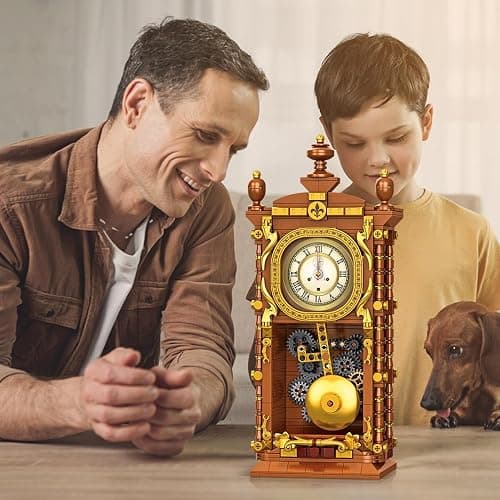 Vintage Swing Clock Building Blocks Set – 751 PCS Real Working Mechanical Clock with Alarm, Moving Pendulum & Rotating Dial, Retro Steampunk Decor Gift for Adults & Teens, Compatible with Lego Sets thumbnail 2