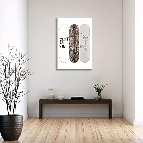 Trendy Leopard Skateboard Wall Art Funky Dirty Martini Posters Vintage New York Girly Room Decor Fashion Cheetah Print Canvas Y2k Aesthetic for Bar Cart Dorm Bedroom 16x24in Unframed thumbnail 6