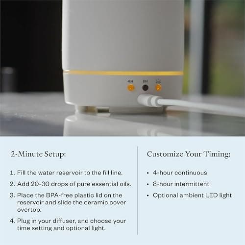 Vitruvi Stone Diffuser, Ceramic Ultrasonic Essential Oil Diffuser for Aromatherapy, White, 90ml Capacity thumbnail 5