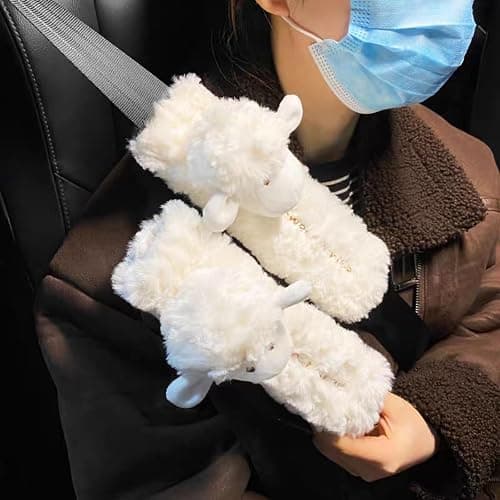Zigihos 2 PCS Seat Belt Cover Pad, Cute Kawaii Animal Sheep Seatbelt Covers for Kids and Adults, Winter Plush Fluffy Soft Seat Belt Cover, Cartoon Seatbelt Cushion,Car Seat Strap Pads (G-Sheep) thumbnail 6
