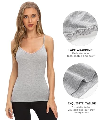 Knuffnee Women Camisole Tops Spaghetti Strap Tank Top V Neck Lace Cami Vests 4 Pack thumbnail 2