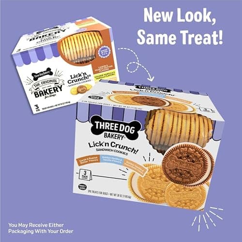 Three Dog Bakery Lick'n Crunch Sandwich Cookies Premium Dog Treats with No Artificial Flavors, Carob/Peanut Butter, Golden/Vanilla, 39 Ounces (Pack of 1) thumbnail 3