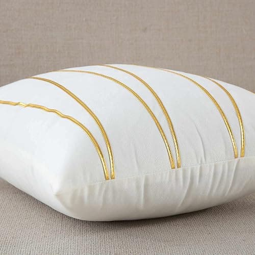 WACOMECO Soft Throw Pillow Covers - Pack of 2 Velvet Decorative Cushion Covers Cases for Sofa Bedroom Livingroom Car, 18" x 18", White and Gold thumbnail 3