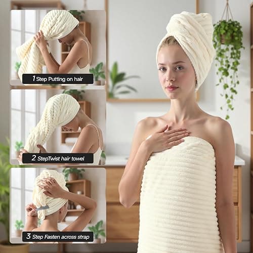 REDKISS Beige Bath Towels Set 8 Piece - Microfiber Bathroom Towels of 8 Large, Highly Absorbent Bath Towel, Soft Shower Towel for Bathroom, Hotel 2 Bath Sheet 2 Hand 2 Washcloths 2 Hair Towel Wrap thumbnail 4
