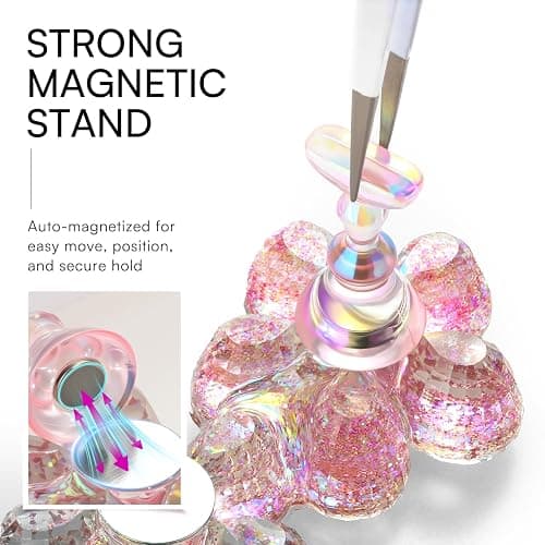 Makartt Nail Stand: Nail Art Display Practice Nail Stand for Press on Nails, Pink Flower Nail Holder for DIY Designs, Magnetic Press on Nail Stand with 48PCS Reusable Adhesive Putty for Home DIY Salon thumbnail 3