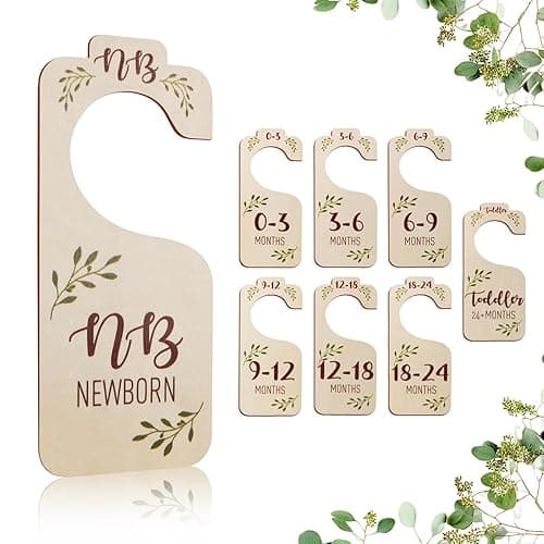 Baby Closet Dividers for Clothes Organizer - 8 PCS Adorable Wooden Double-Sided Baby Clothes Size Hanger Organizer from Newborn to Toddler for Nursery Decor - Green Olive