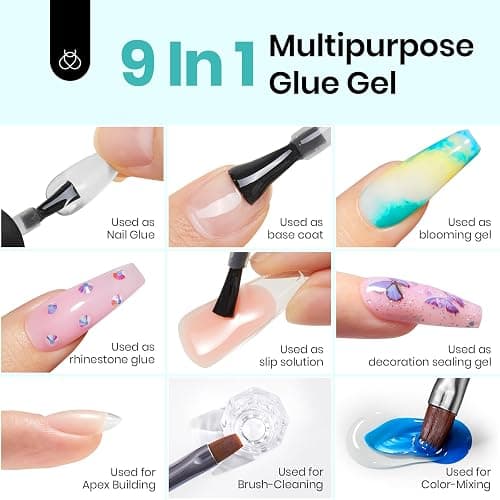 Beetles 9 in 1 Nail Glue Gel for Nail Tips and Clear Acrylic Nails Long Lasting, Curing Needed UV Extension Glue for False Nail Tips and Press on Nails, Christmas Nail Art thumbnail 3