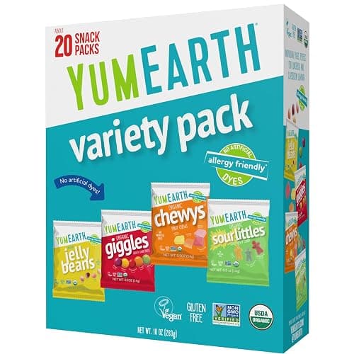 YumEarth Organic Variety Box - Jelly Beans, Giggles, Chewys, Sour Littles - Allergy Friendly (Top 9 Free), No Artificial Dyes, Non GMO, Gluten Free, Vegan -Individually Wrapped (Pack of 20) - Image 1
