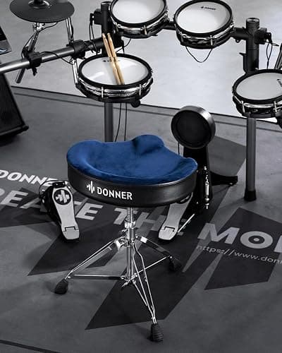 Donner Heavy Duty Drum Throne, Motorcycle Style Drum Stool, Widened Drum Chair with Velvet Surface, Height Adjustable Padded Seat, Double Braced, Blue thumbnail 2