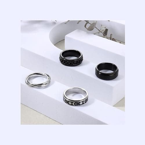 Stainless Steel Fidget Anxiety Ring for Women Men Fidget Spinner Rings Moon Star Celtic Stress Relieving Spinning Ring Wedding Band Rings Set,4-6Pcs, Stainless Steel, No Gemstone - Image 1