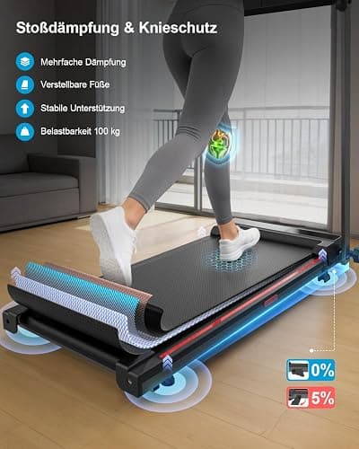 Laufband für Zuhause, Elektrisches Laufbänder mit Griff, Klappbares bis 10Km/H, Treadmill Walking Pad for Home, Leise Klein Büro Klappbar Kompakte, Anzeige 12 Voreingestellte Programme thumbnail 5