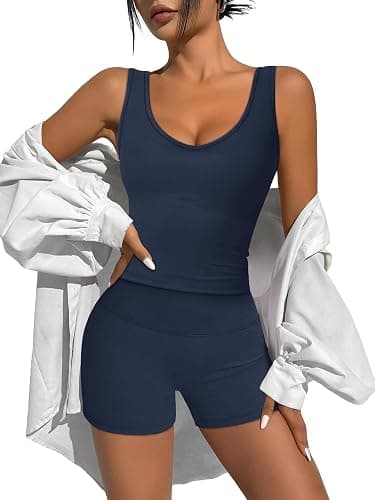 Alaroo Workout Sets for Women Two Piece Sets U Neck Crop Tank Top High Waisted Shorts Summer Casual Mathing Clothing thumbnail 2