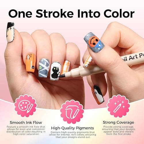 GELLAKTIK Nail Art Pens,12 Colors 0.7mm 3D Nail Polish Pens for Women | Quick-Dryings, Nail Marker for DIY Paint/Dotting/Liner, Home & Salon Manicure Tools, Great Gift, Non-Toxic, Beginner Friendly thumbnail 7