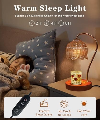Candle Warmer Lamp Dimmable with Timer- Mothers's Day Gifts for Mom, Fragrance Flower Candle Lamp with 2 *50W Bulbs, Wax Melter Warmer Lamps for Jar Candle, Christmas Halloween House Warming Gifts thumbnail 4