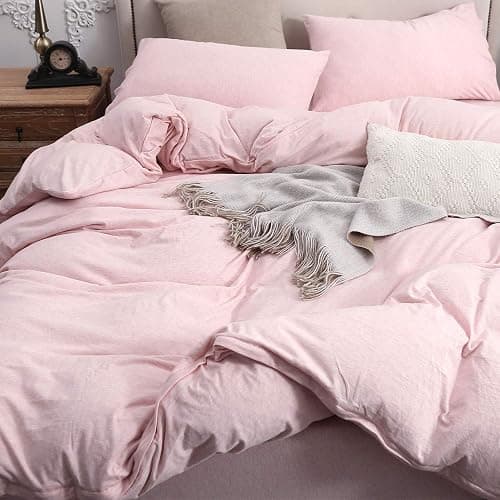 PURE ERA Jersey Knit Duvet Cover Set 100% T-Shirt Cotton Super Soft Comfy 3pc Bedding Set with Zipper Closure (Heather Pink, Queen) thumbnail 8