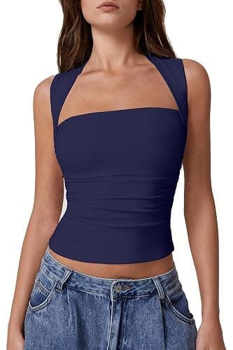 QINSEN Women's Square Neck Slim Fit Tank Top - Image 1