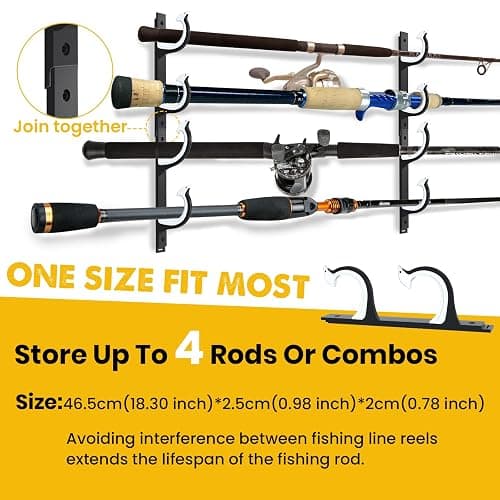 QudraKast Horizontal Fishing Rod Holder for Garage Wall Ceiling Mount - Fishing Pole Holders Fishing Rod Rack Holds Up to 4 Rods or Combos, Ideal Fishing Gift (2pack) thumbnail 4