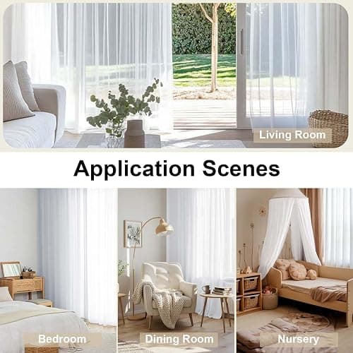 OWENIE Sheer Curtains 84 inches Long 2 Panels Set for Living Room/Bedroom, Rod Pocket Voile Sheer Panel Drapes, White, 2pcs, Each 42" W x 84" L thumbnail 6