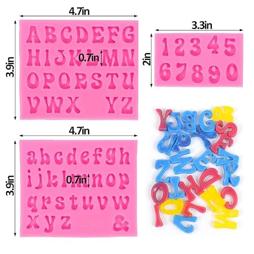 Mity rain 3pcs Letter Molds for Chocolate Covered Strawberries, Silicone Uppercase Lowercase Alphabet Number Fondant Mold for Making Candy, Gummy, Biscuit, Ice Cube Tray, Cake Decorations thumbnail 3