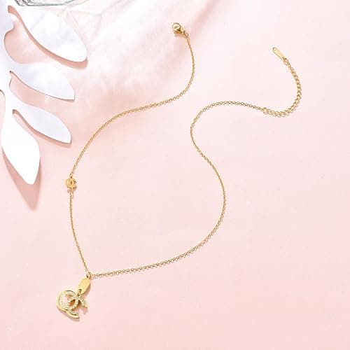 Piegricdiat 18K Gold Plated Womens Necklace Stainless Steel Link Chain Necklace Zircon Gold Pendant Necklace thumbnail 3