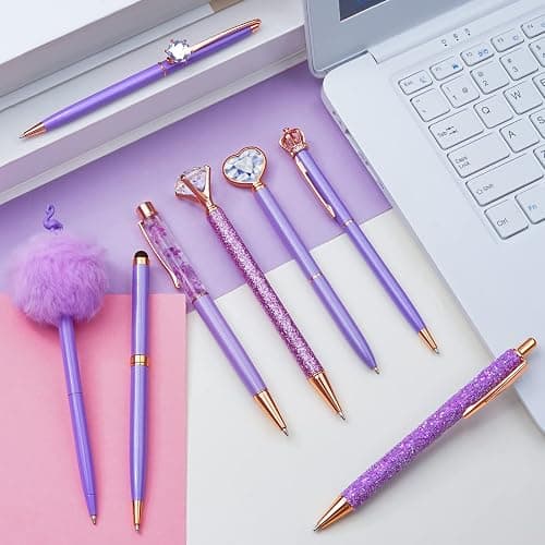 WEMATE 8Pcs Ballpoint Pens Set Purple Pens Set Purple Ballpoint Pen Bling in Black & Blue Ink Metal Crystal Diamond Pen for Journaling Glitter Fancy Pens Gifts for Women Wedding Office thumbnail 8