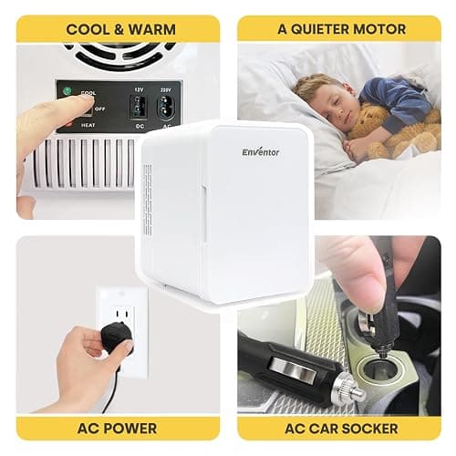 Enventor Mini Fridge 4 Litre, 6 Can Mini Fridges for Bedrooms, AC+12V DC Power Cooler & Warmer, Portable Small Fridge for Car, Travel, Home/Skincare, Makeup, Cosmetics/Drinks, Fruit, Food, White thumbnail 5