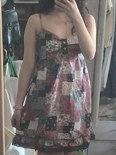 Coquette Cutecore Floral Spaghetti Strap Tank Top Boho Ruched Neck Babydoll Sleeveless Shirts Tees Summer Mini Dress thumbnail 2