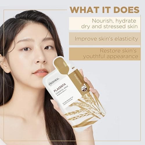 Mediheal Best Korean Sheet Mask - Placenta Essential Face Mask 10 Sheets For Anti-aging, Korean rejuvenazing mask, ultra-nourishing, glowy skin treatment thumbnail 2