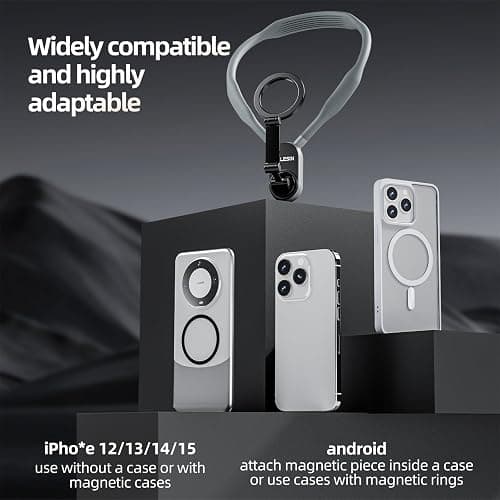 TELESIN Magnetic Neck Mount for Phones, Neck Cell Phone Holder POV/Vlog Selfie Mount Hand Free Phone Neck Holder Chest Stand Strap Video Recording for iPhone 17 16 15 14 13 12 Seires Android Phones thumbnail 2