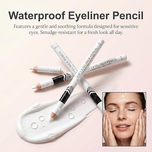 12Pcs White Eyeliner Pencils, Professional Hig|hlighter Gel Eye Liner Pencil, Soft Waterproof Eyeliner Pens for Skin Marking Eyeshadows Makeup, Easy to Colour, Gift for Mom Girl Friend thumbnail 5
